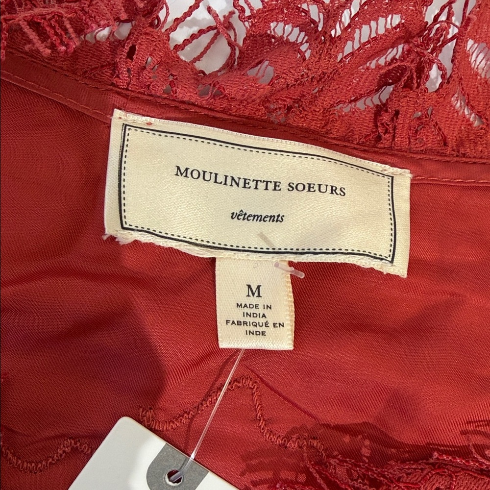 NWT Anthropologie Moulinette Soers Top Blouse Size M Lace Silky Rust Color - Picture 4 of 10